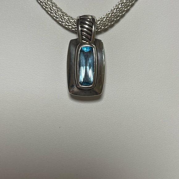 925 “Waterford” Blue Topaz Pendant With Mesh Choker Necklace - Picture 11 of 15